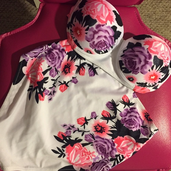 High waisted floral bathing suit set