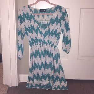 Green and Cream Geometric Dress