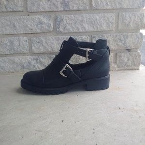 Black Chunky Cutout Ankle Boots
