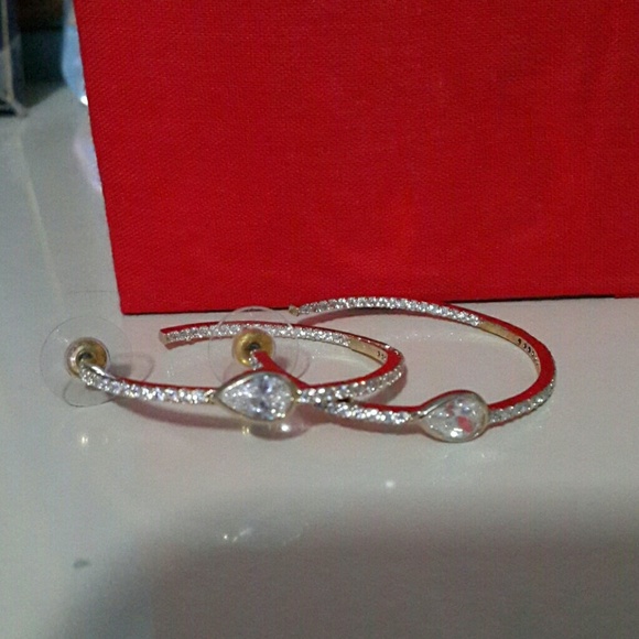 Cz goldtone teardrop hoop earrings