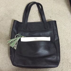 Fossil black tote bag with removable pouch