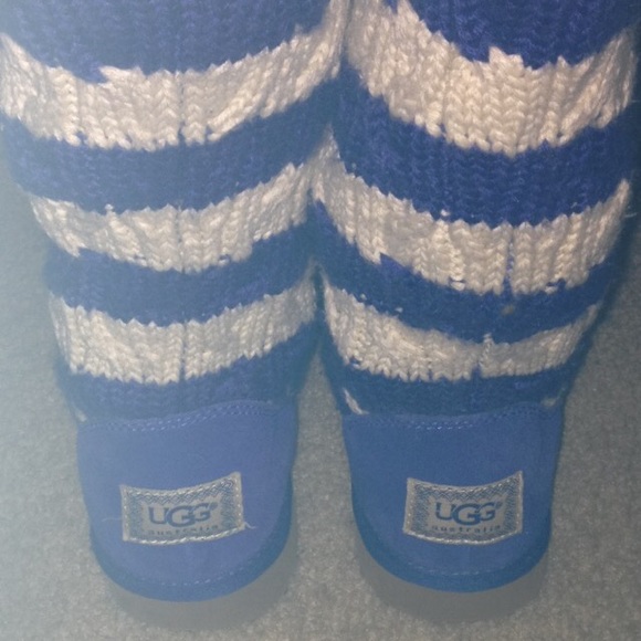 Blue and white Ugg boots