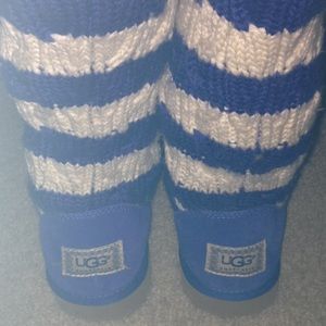 Blue and white Ugg boots