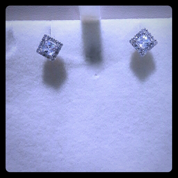 Pair of princess cut Austrian crystal earrings