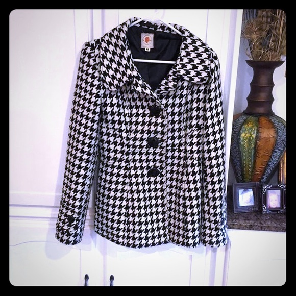 Black and white herringbone coat