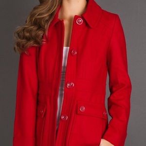 Tulle Red Big Button Pea Coat
