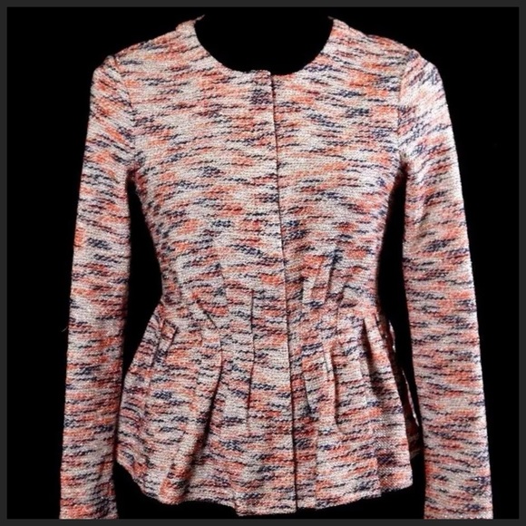 Hem & Thread Sweaters - Metallic Coral Black Ivory Zip Peplum Sweater