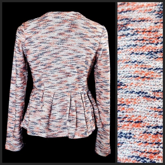 Metallic Coral Black Ivory Zip Peplum Sweater - Picture 3 of 4