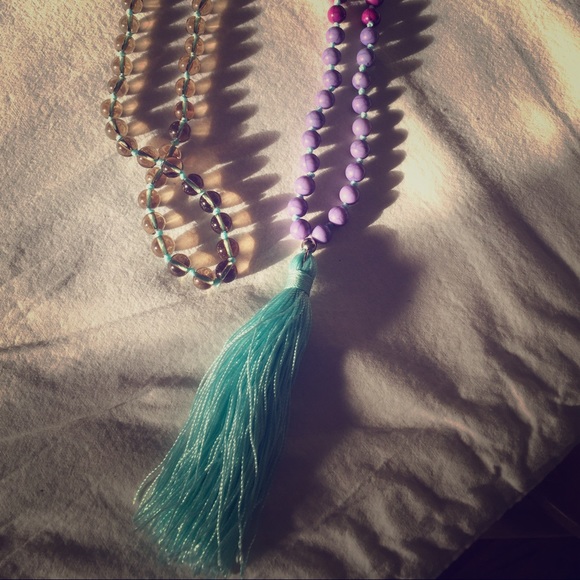 Purple Beaded Tassel Necklace
