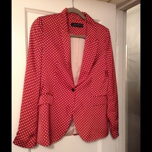 Zara  Red and White Polka Dot Blazer