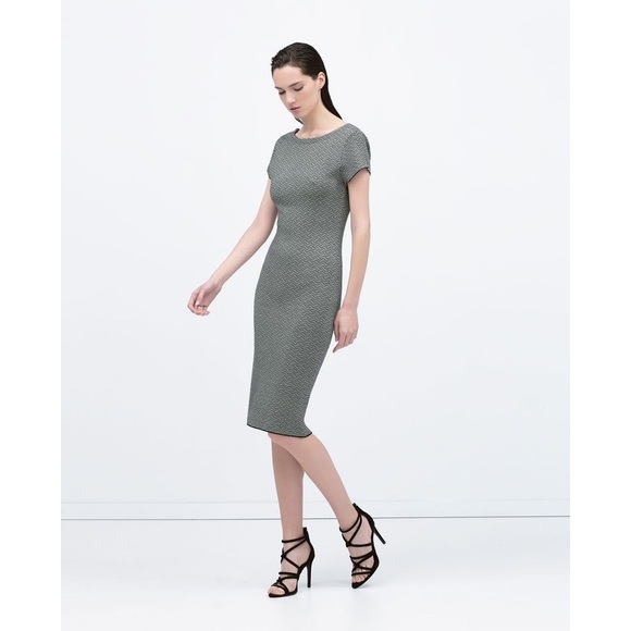 Zara V-Back Jacquard Midi Dress NWOT