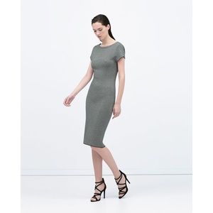 Zara V-Back Jacquard Midi Dress NWOT