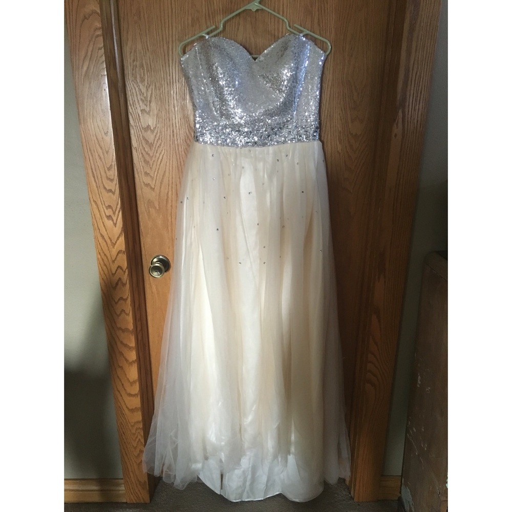 SOLD Champagne and Silver Prom Dress
