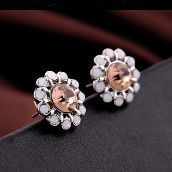 Pink Crystal & Semi-Precious Stone Stud Earrings - Picture 3 of 4