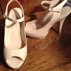 BCBG Paris peep toe heels with ankle strap