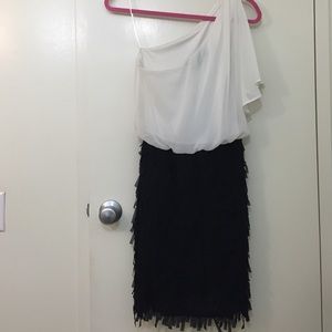 Black and white off shoulder dress