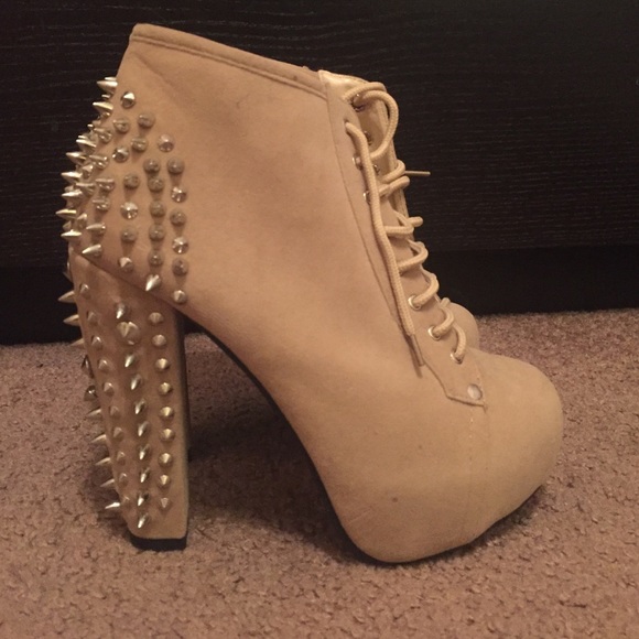 Spiked Faux-Suede Heeled Ankle Booties