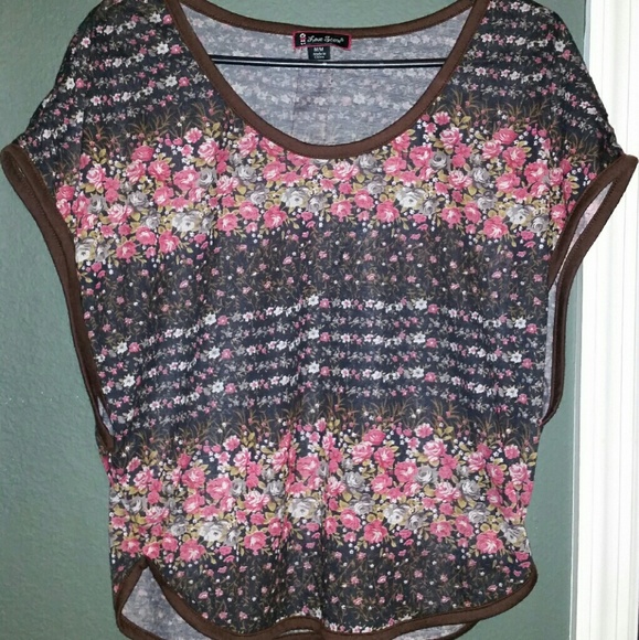 Brown floral top with long side arm slits