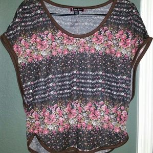 Brown floral top with long side arm slits