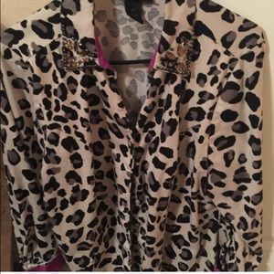 Leopard print button down with rhinestones