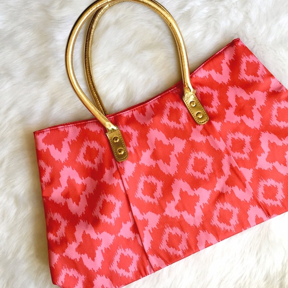 Handbags - Pink Ikat Tote w/ Gold Handles