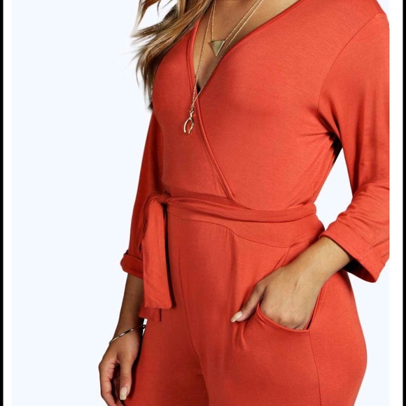 3/4 Sleeve Wrap Jumpsuit