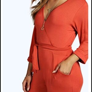 3/4 Sleeve Wrap Jumpsuit