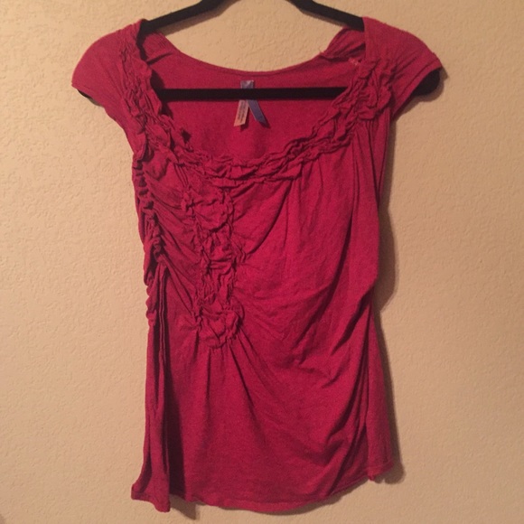 Anthropologie Red Ruched Top