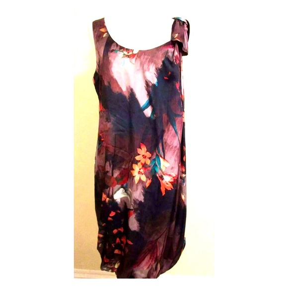 H&M Dresses & Skirts - H&M Bow Floral shoulder Dress purple black 10 H&M Dresses & Skirts - H&M Bow Floral shoulder Dress purple black 10