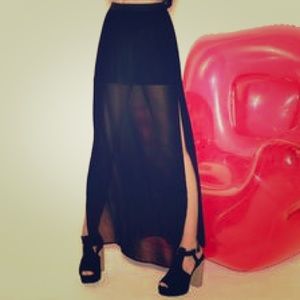 H&M black sheer maxi skirt