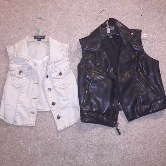Faux leather and denim vest
