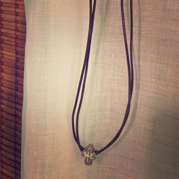 Cross Necklace on Leather Cord