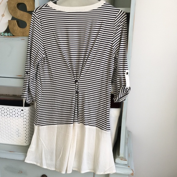 Navy and cream stripe tunic blouse - Picture 1 of 4