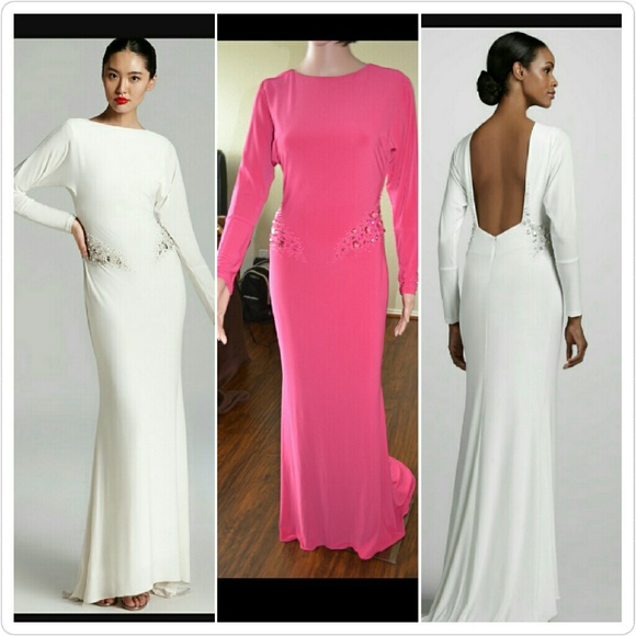 Badgley Mischka pink jersey gown - jewelry detail