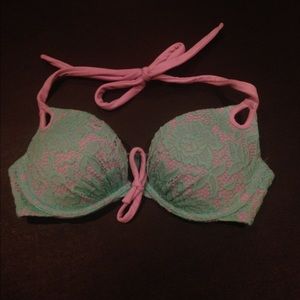 Gorgeous Push-up Halter Top Green and Purple