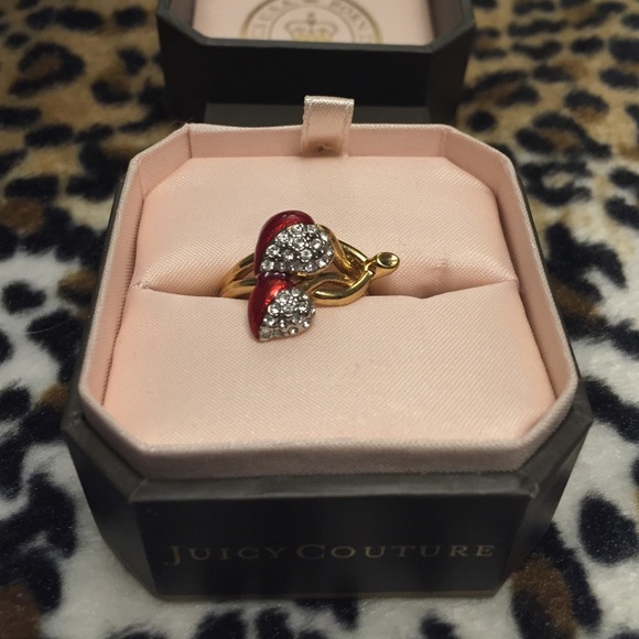 Authentic Juicy Couture cherry hearts ring. Size 8
