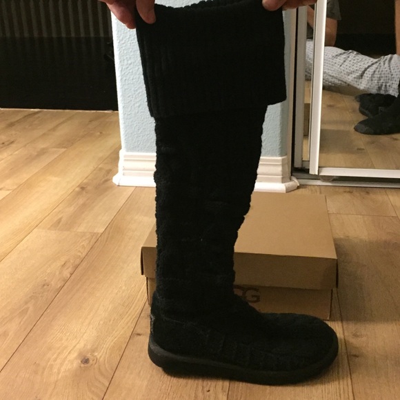 Ugg over the knee twisted cable black boots