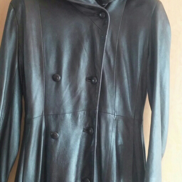 Mackage Long  Genuine LEATHER  coat with hood - Picture 4 of 5