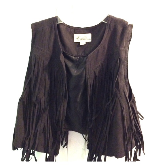 Forever 21 boutique faux suede brown fringe vest