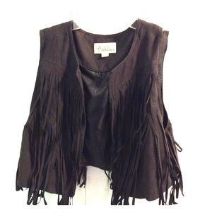 Forever 21 boutique faux suede brown fringe vest