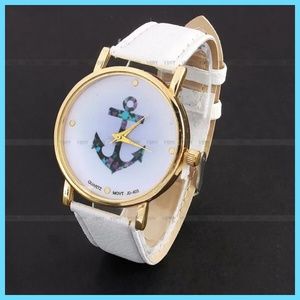 ⚓️⌚️⚓️ ELEGANT NAUTICAL GOLD ANCHOR & WHITE WRIST WATCH QIUARTZ, NEW