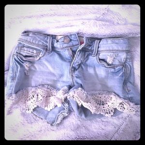 Lace jean shorts