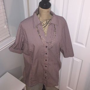 Striped button down blouse.
