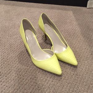 Neon Yellow Aldo snake print d'orsay leather heels