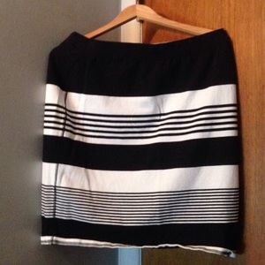 Black and white striped mini pencil skirt