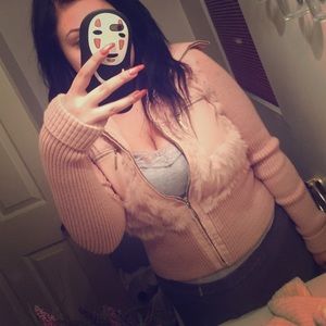 Blanc Noir light pink rabbit fur jacket