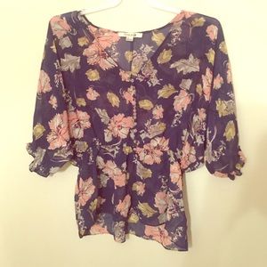 Forever 21 Dark Blue Floral Sheer Top