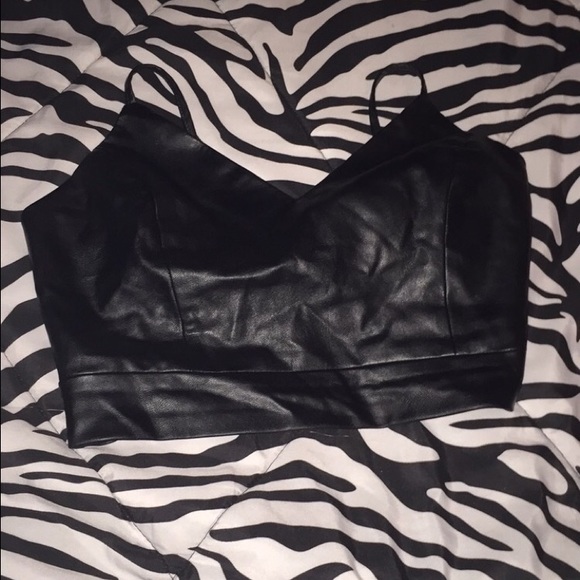 Black faux leather crop top