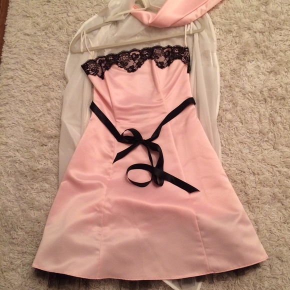 Pink x Black strapless formal dress.