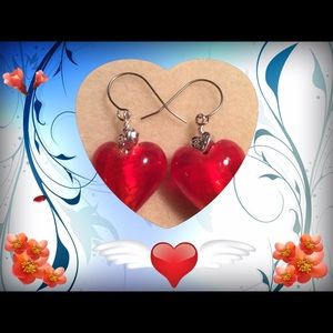 Bright Red Glass Puffed Hearts!!
